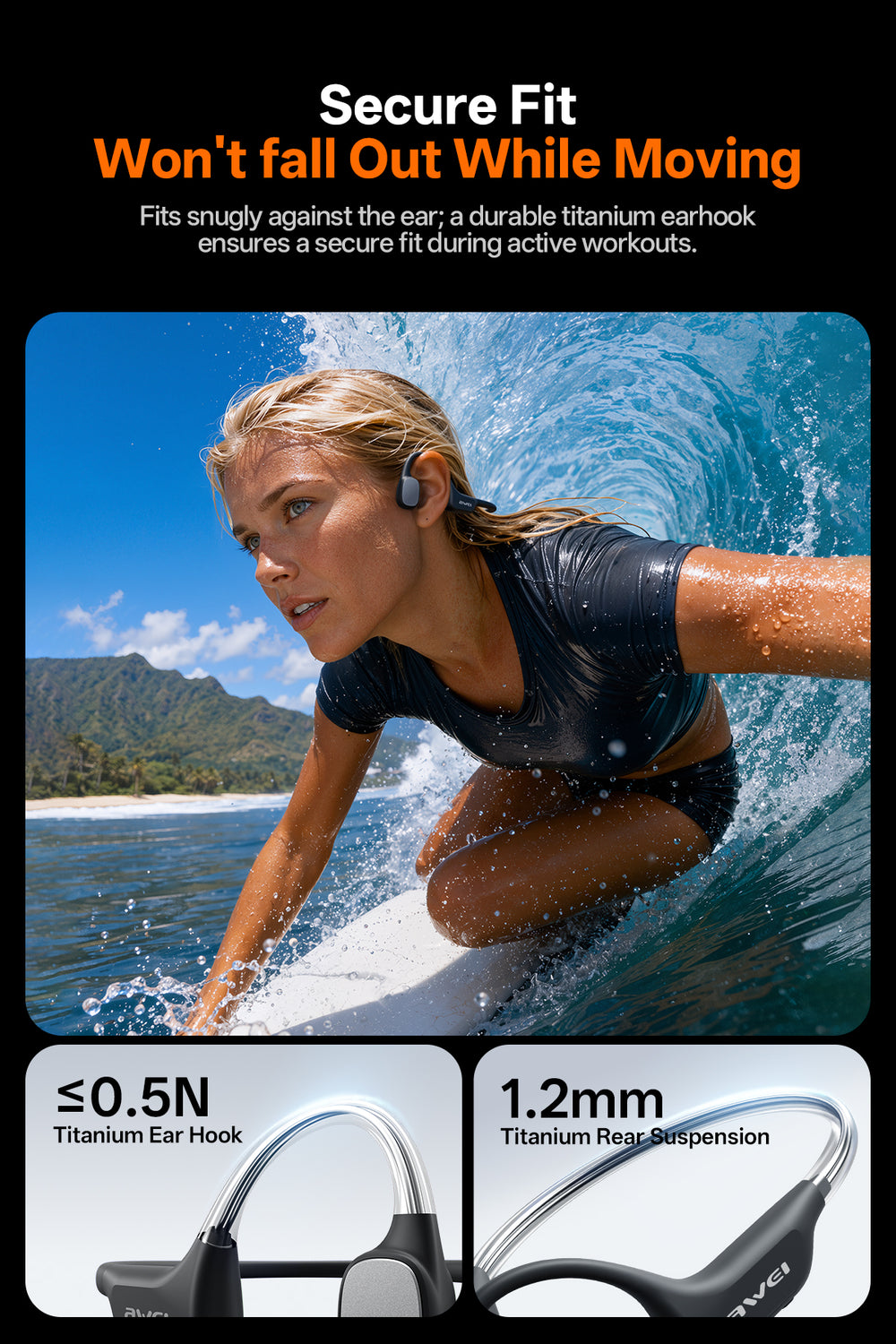 หูฟัง Awei Aeroswim S100 (32GB, กันน้ำ IP68 สำหรับว่ายน้ำ)