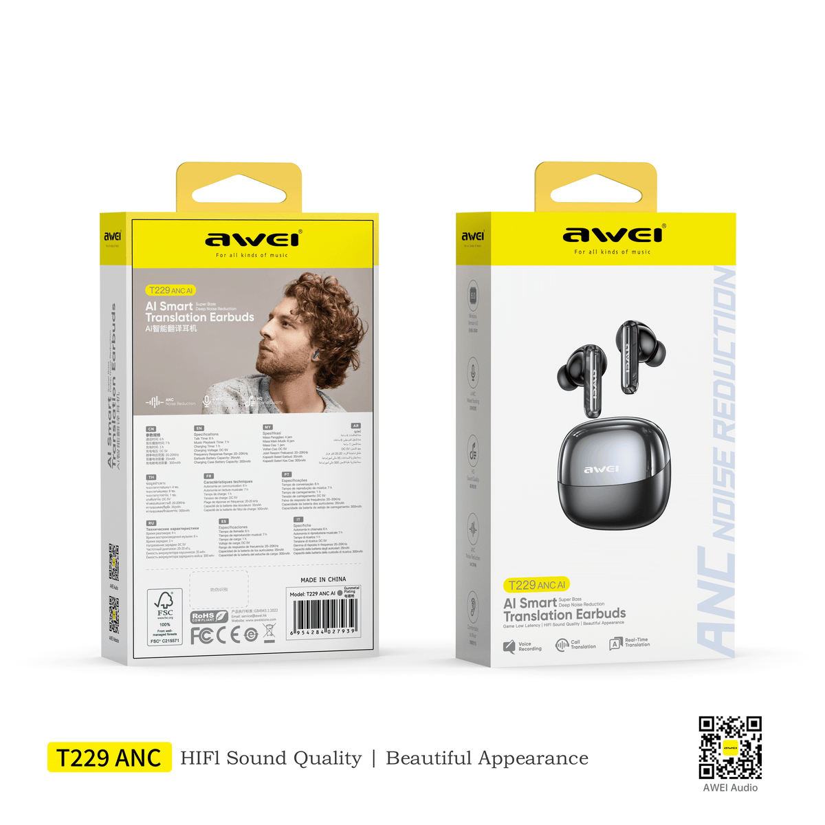 หูฟังบลูทูธ Awei T220 ANC AI DrivenTrue