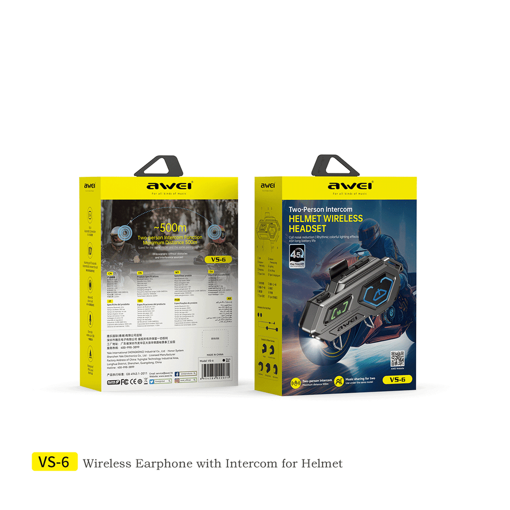Awei VS-6 หูฟังไร้สายสำหรับหมวกกันน็อก ฟังก์ชันการใช้งานครบครัน